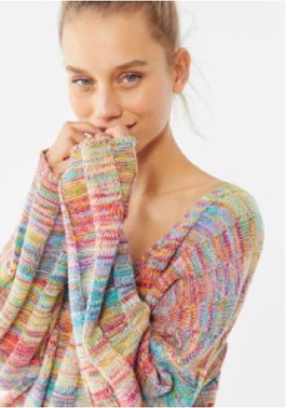 Urban Outfitters UO Micah Rainbow Ribbed V-Neck Sweater Size S Like New